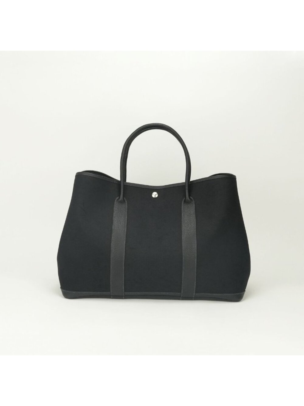 Hermes Garden Party GM 50 Tote Toile Officier Noir Black Silver Handbag